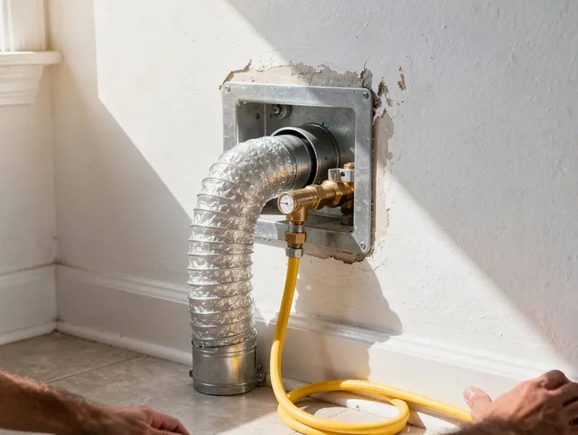 Bedford Heights Dryer Vent Cleaning certified technician performing specialized gas dryer vent cleaning in Bedford Heights